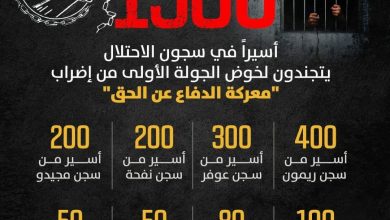 1380 أسيرا فلسطينيا في سجون الاحتلال يخوضون الجولة الأولى من إضراب "معركة الدفاع عن الحق" (جرافيك)