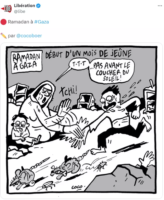أثار كاريكاتير نشرته صحيفة "ليبراسيون" الفرنسية أول من أمس الإثنين، ردود أفعال غاضبة على مواقع التواصل الاجتماعي، بسبب استهزائه من أزمة الجو