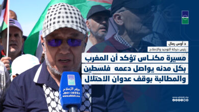 د أوس رمال : مسيرة مكناس تؤكد أن المغرب بكل مدنه يواصل دعمه فلسطين والمطالبة بوقف عدوان الاحتلال